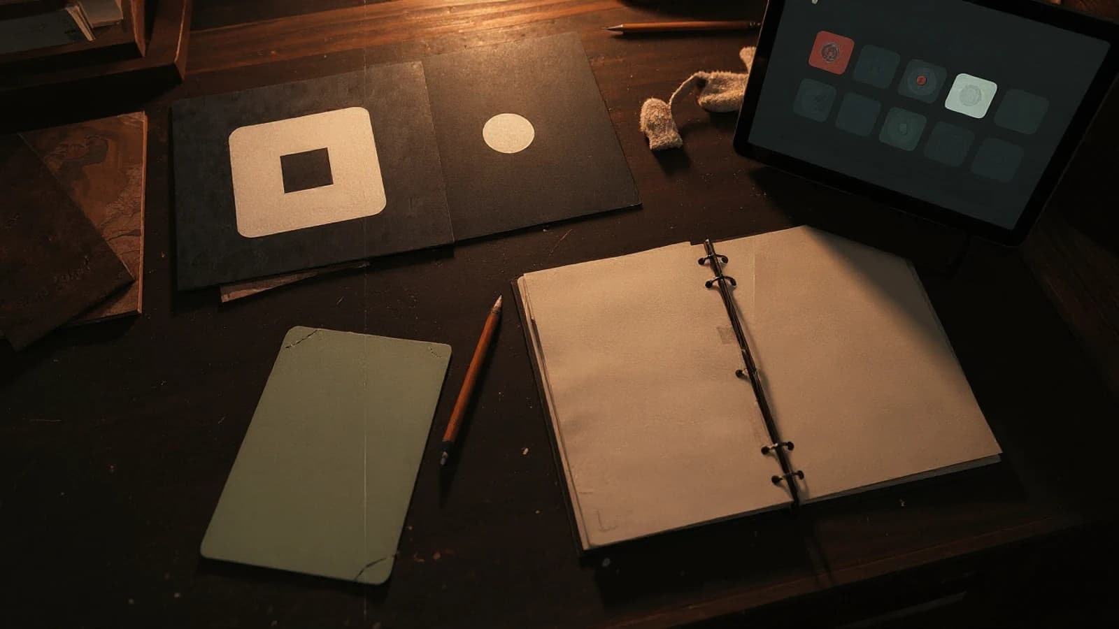 Records, sleeves, and handwritten notes arranged on a warm archival desk.